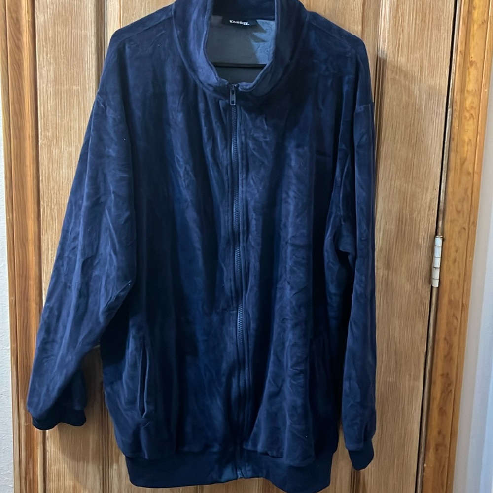 Navy Blue King Size Velvety Material Zip Up Jacket